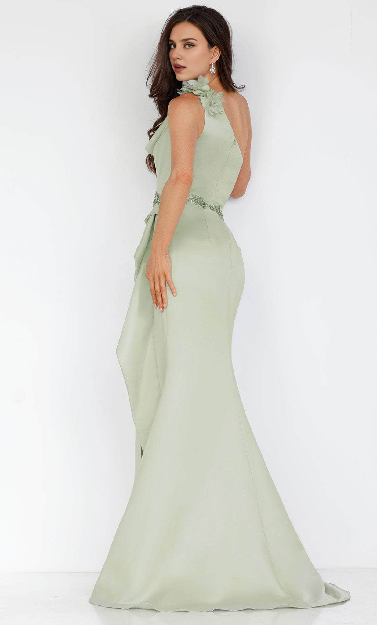 Formal Women's Dresses Handmade One Sleeve Floral Embellished Prom Dress With Slit Formal Dresses Prom Dresses Stores